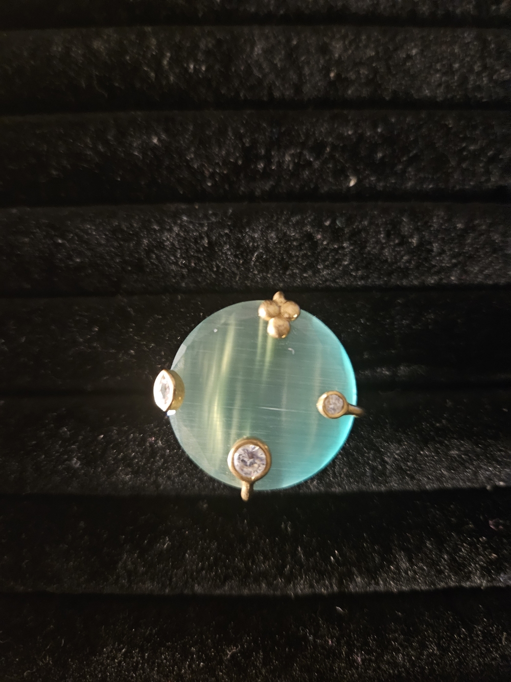 NEW- Gold-Plated Brass Hydro Glass Disc Statement Ring with Crystal Accents